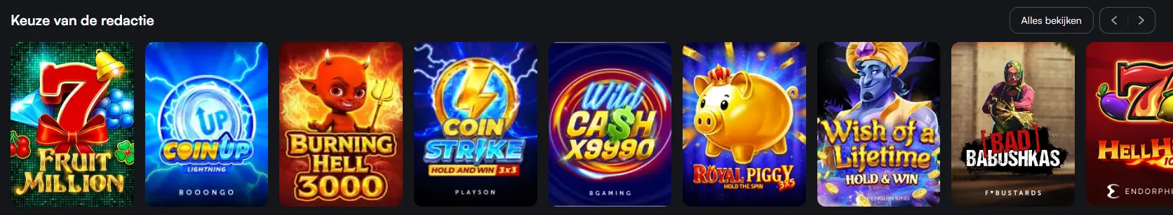 Algemene weergave van de casino spelencollectie